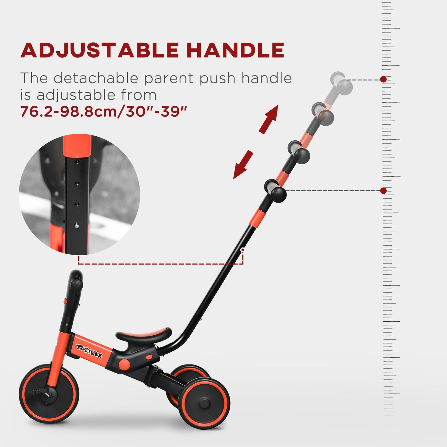 Multifunctional Baby Trike with Push Handle, Tricycle for Kids - Red