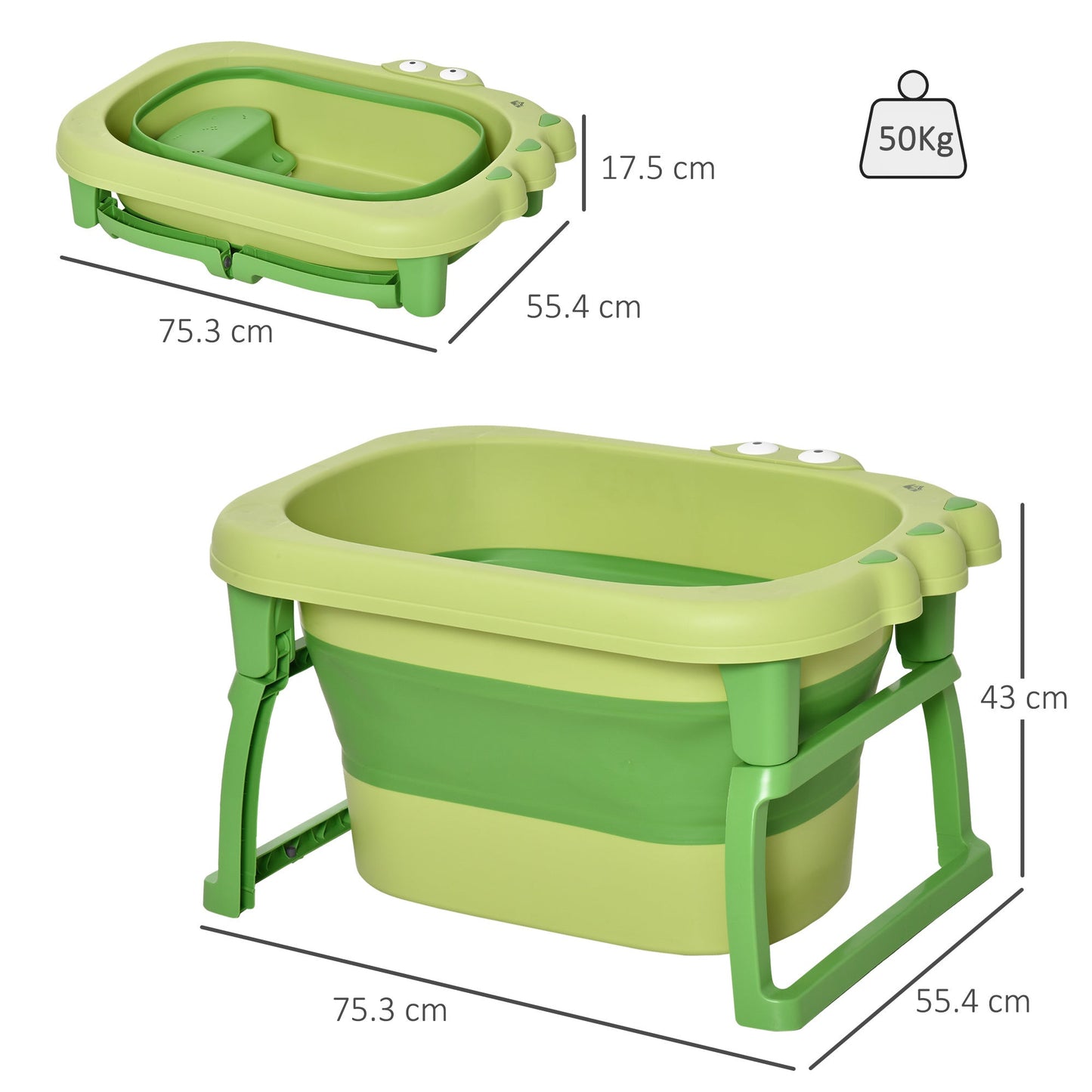 Foldable Baby Bathtub for Newborns Infants Toddlers w/ Stool - Green