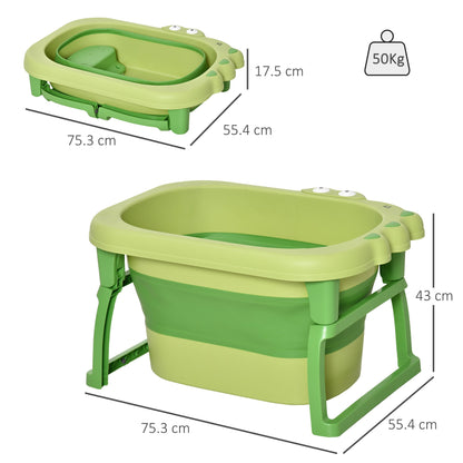 Foldable Baby Bathtub for Newborns Infants Toddlers w/ Stool - Green