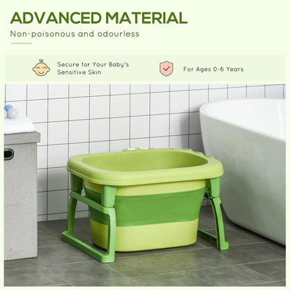 Foldable Baby Bathtub for Newborns Infants Toddlers w/ Stool - Green