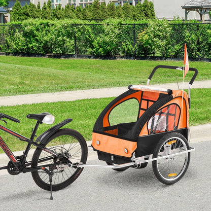 Child Trailer Bike Bicycle for Kids 2 Seater Pivot Wheel Steel Orange HOMCOM