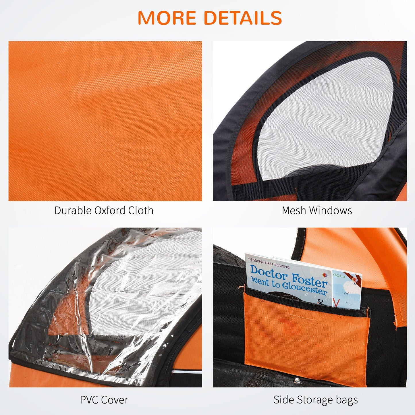 Child Trailer Bike Bicycle for Kids 2 Seater Pivot Wheel Steel Orange HOMCOM