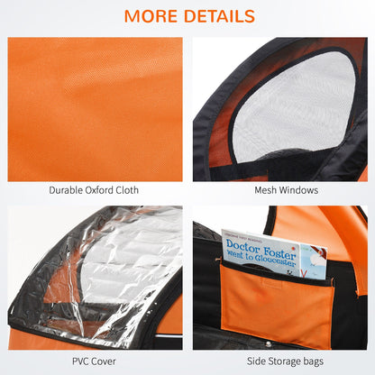 Child Trailer Bike Bicycle for Kids 2 Seater Pivot Wheel Steel Orange HOMCOM