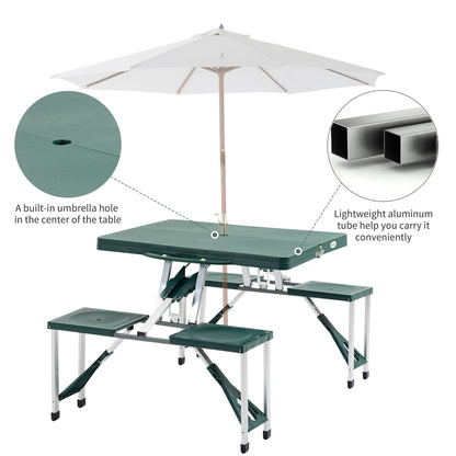 Picnic Table Chair Set 4 Seat Aluminium PP W/ 2.7cm Umbrella Hole