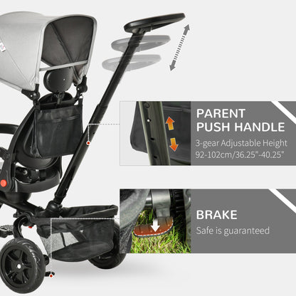 4 in 1 Kids Tricycle w/ Push Handle Brake Clutch Footrest Handrail Belt