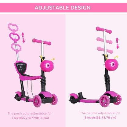 5-in-1 Kids Baby Toddler Kick Scooter Removable Seat Height Adjustable