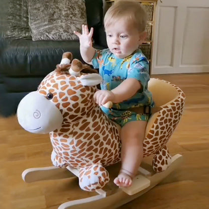 Baby Rocking Horse Kids Ride on Giraffe Plush Toy W/ 32 Song Seat Belt