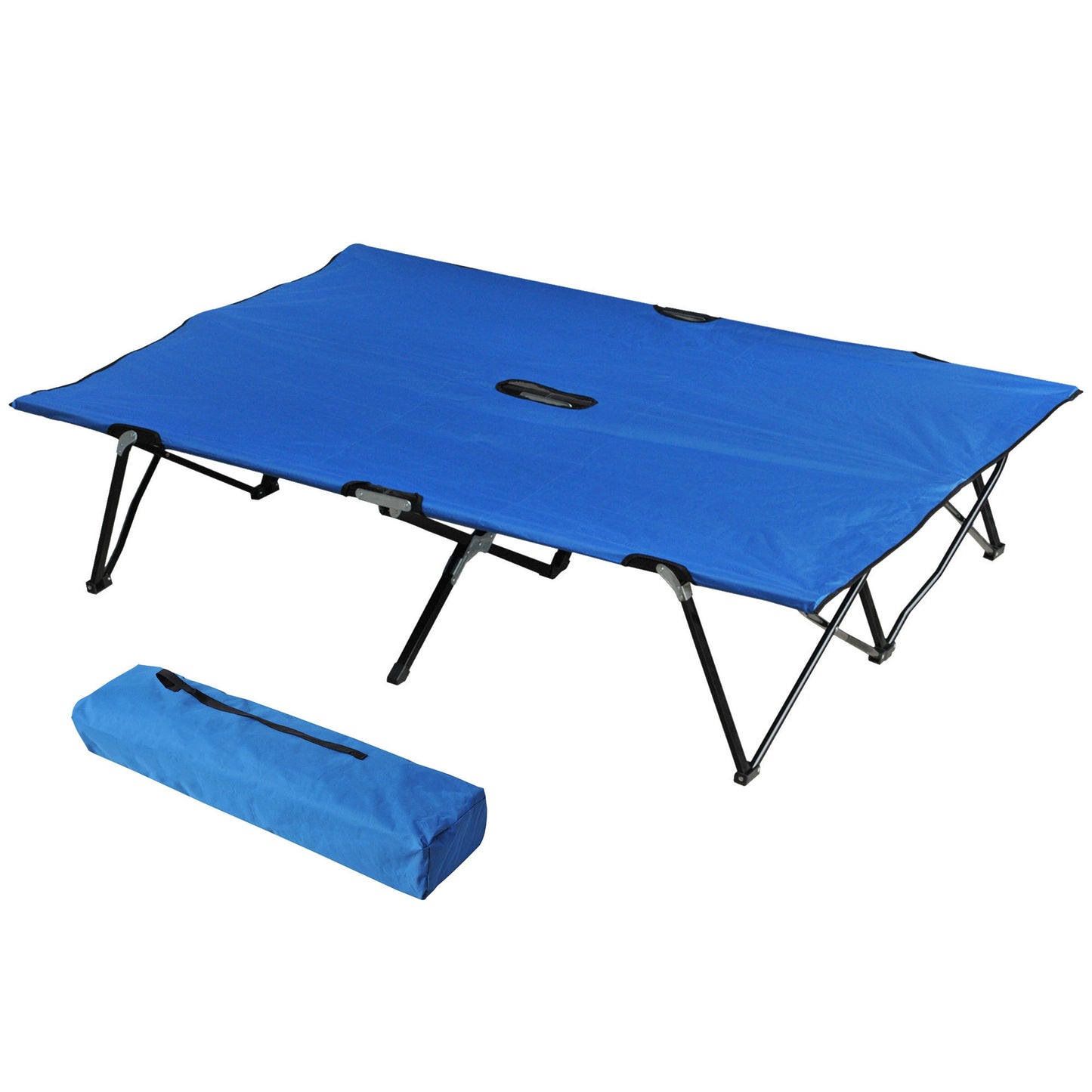 Double Camping Folding Cot Outdoor Portable Sunbed w/ Carry Bag, Blue Outsunny
