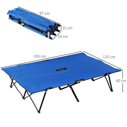 Double Camping Folding Cot Outdoor Portable Sunbed w/ Carry Bag, Blue Outsunny