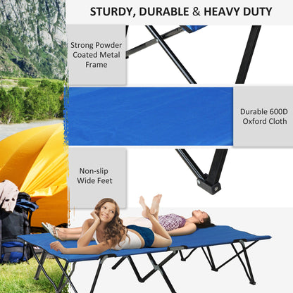 Double Camping Folding Cot Outdoor Portable Sunbed w/ Carry Bag, Blue Outsunny