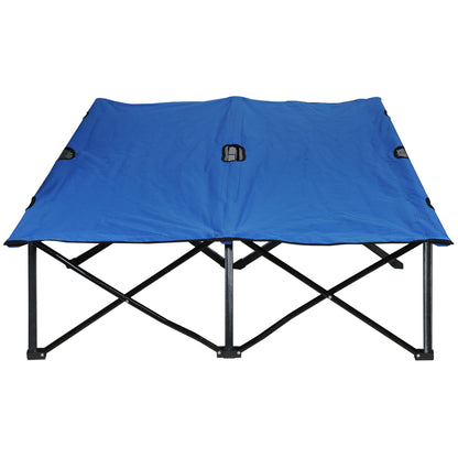 Double Camping Folding Cot Outdoor Portable Sunbed w/ Carry Bag, Blue Outsunny