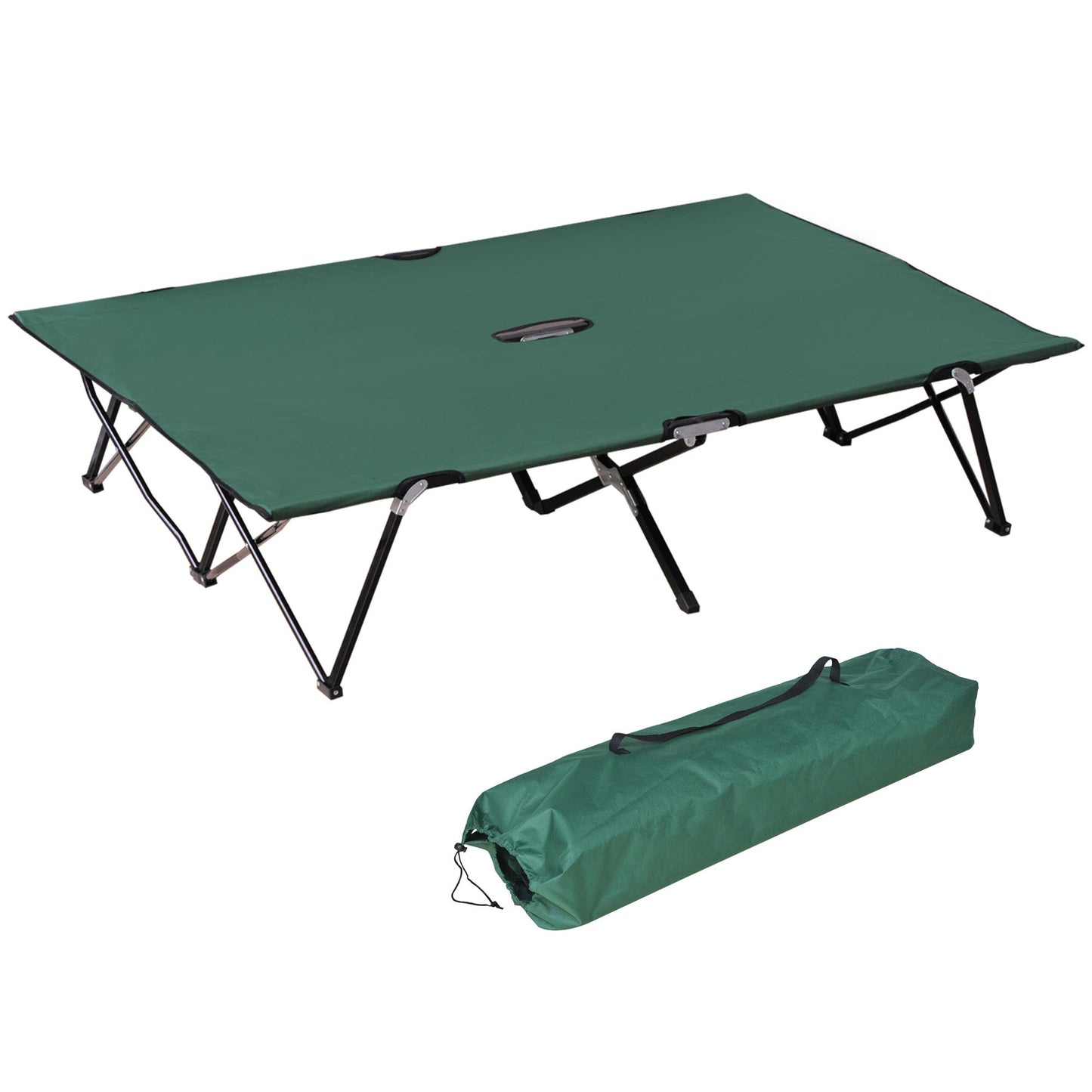 Double Camping Folding Cot Outdoor Portable Sunbed Carry Bag, Green Outsunny