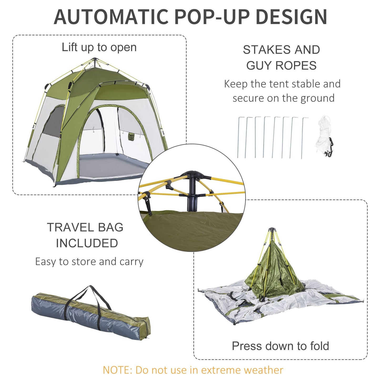 Four Man Pop Up Tent Automatic Camping Backpacking Dome Shelter Outsunny