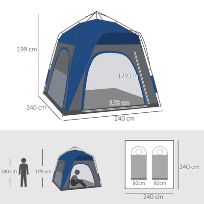 Four Man Pop Up Tent Automatic Camping Backpacking Dome Shelter, Grey Outsunny