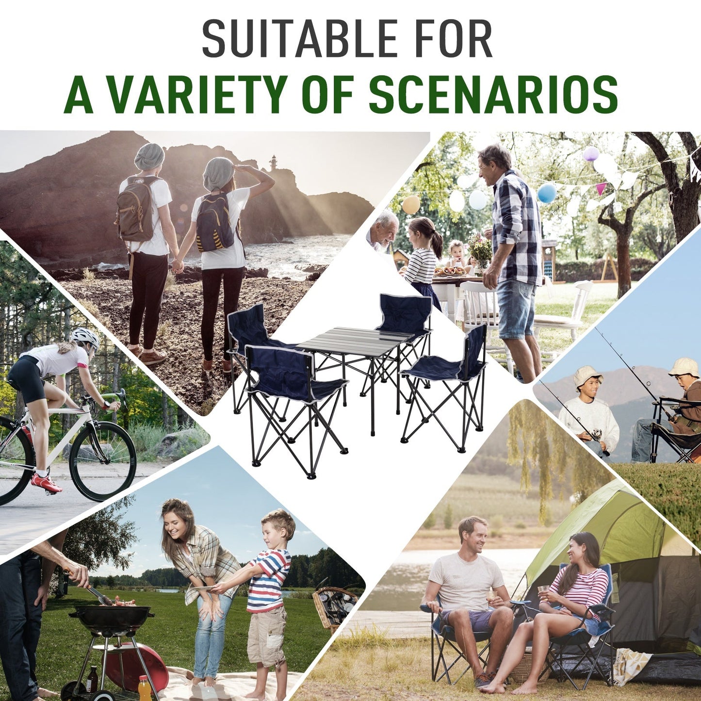 5 Piece Outdoor Foldable Camping Table Chairs Set Hiking Travel Bag Outsunny