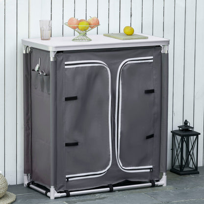 Outdoor Aluminum 3-shelf Camping Cupboard Kitchen Station Cook Table Outsunny