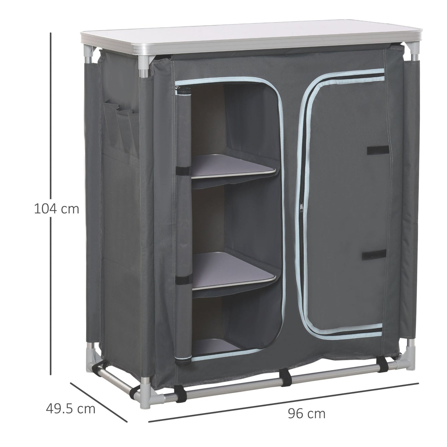 Outdoor Aluminum 3-shelf Camping Cupboard Kitchen Station Cook Table Outsunny