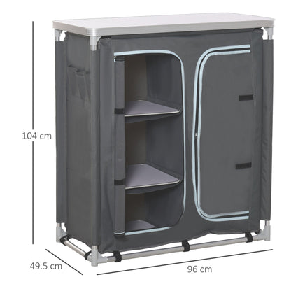 Outdoor Aluminum 3-shelf Camping Cupboard Kitchen Station Cook Table Outsunny