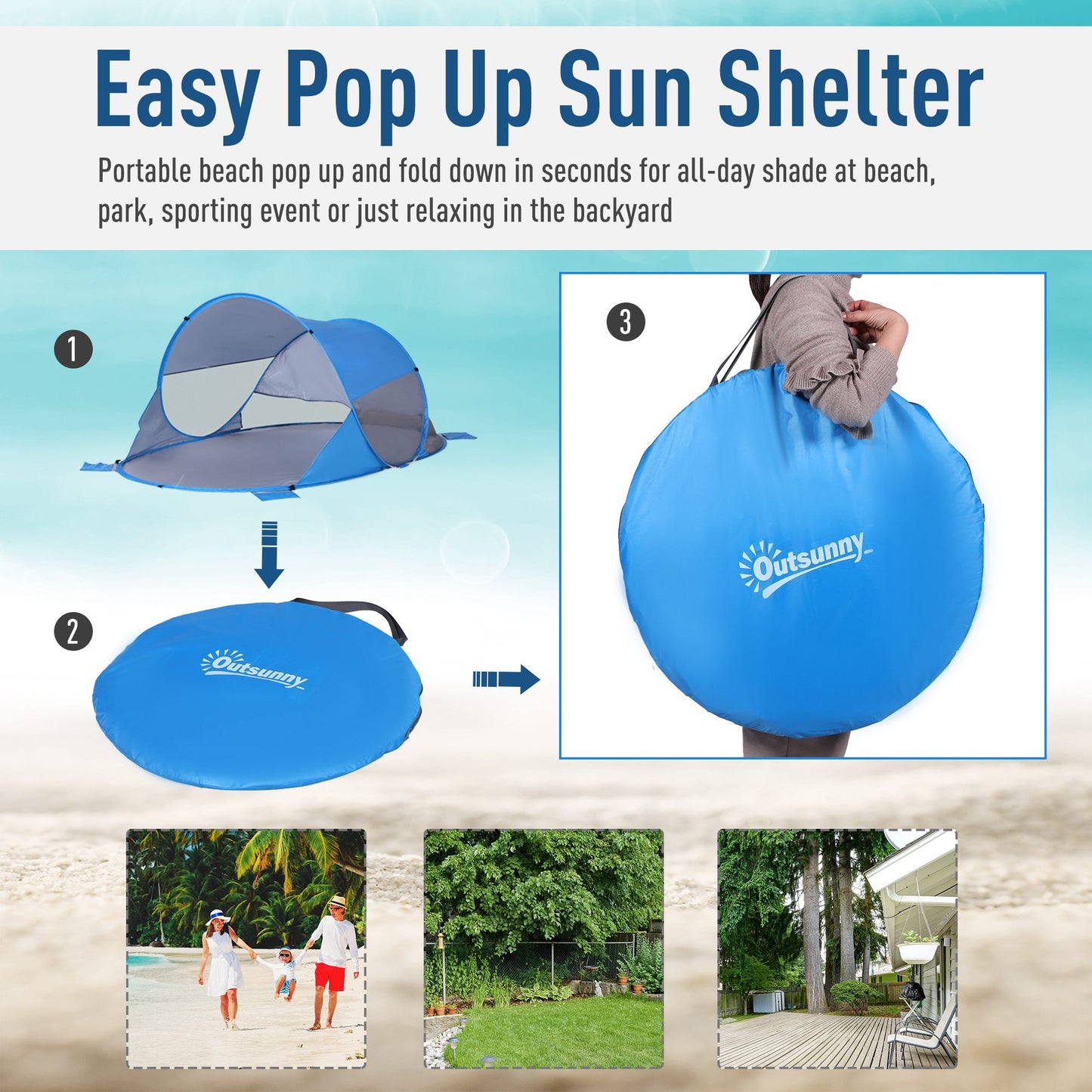 Portable Automatic Pop Up Beach Tent Outdoor Camp Shelter Blue Outsunny