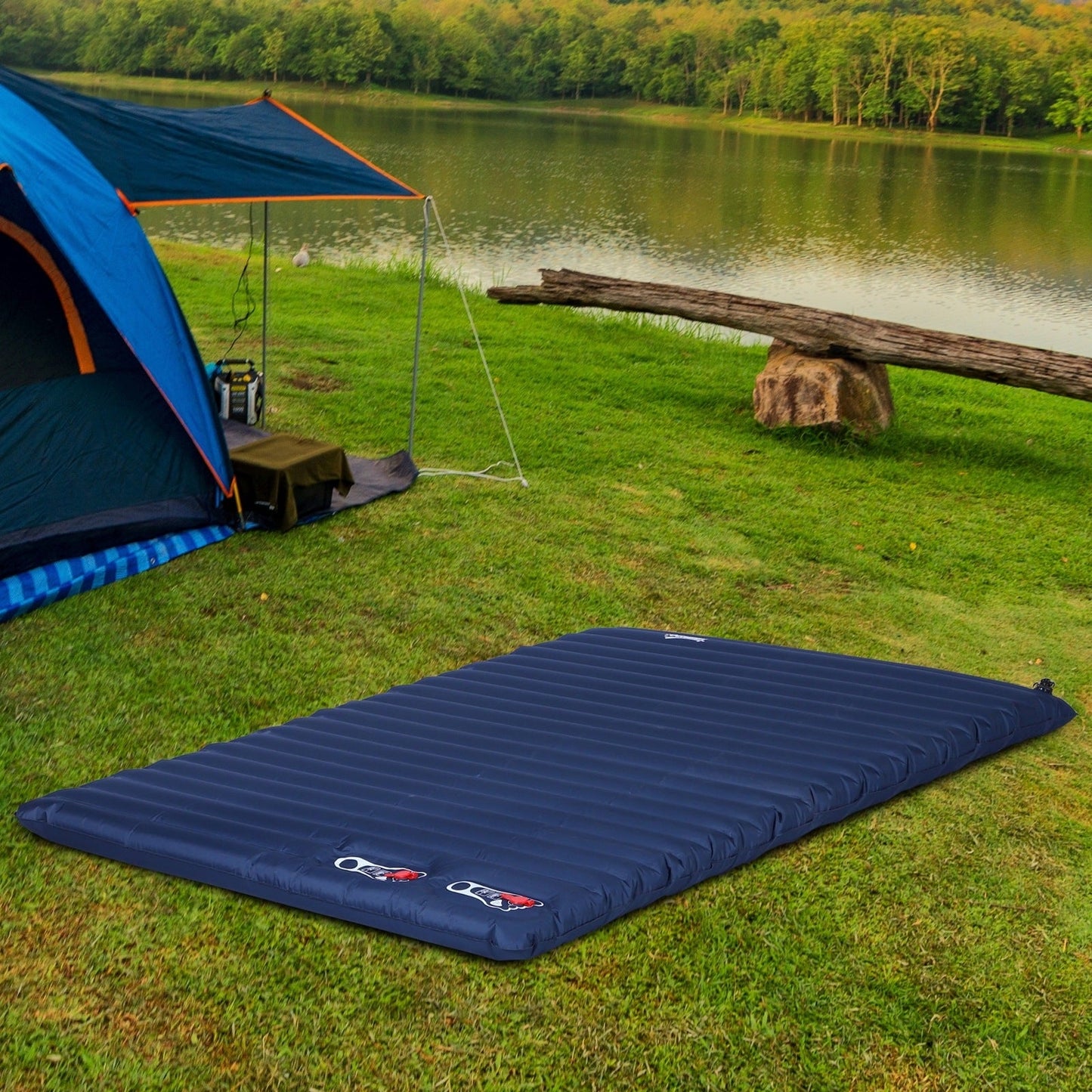 Inflatable Bed Double Mattress Camping Sleeping Outdoor Travel Blue Outsunny