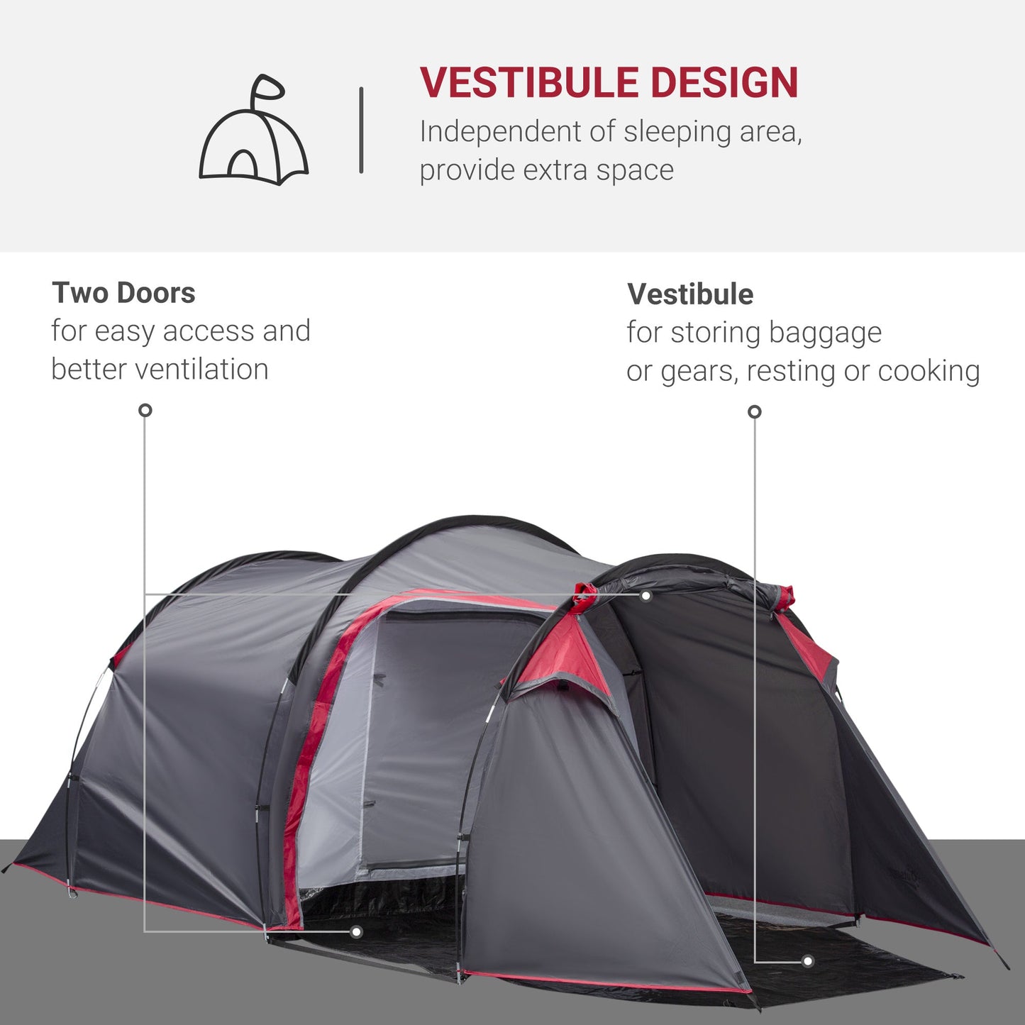 3 Man Camping Tent w/ 2 Rooms Porch Vents Rainfly Weather-Resistant Outsunny