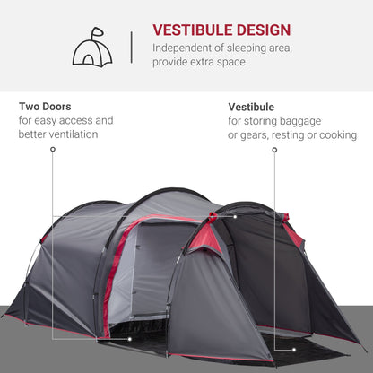 3 Man Camping Tent w/ 2 Rooms Porch Vents Rainfly Weather-Resistant Outsunny