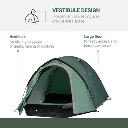 Compact Camping Tent w/ Vestibule & Mesh Vents for Hiking Green Outsunny