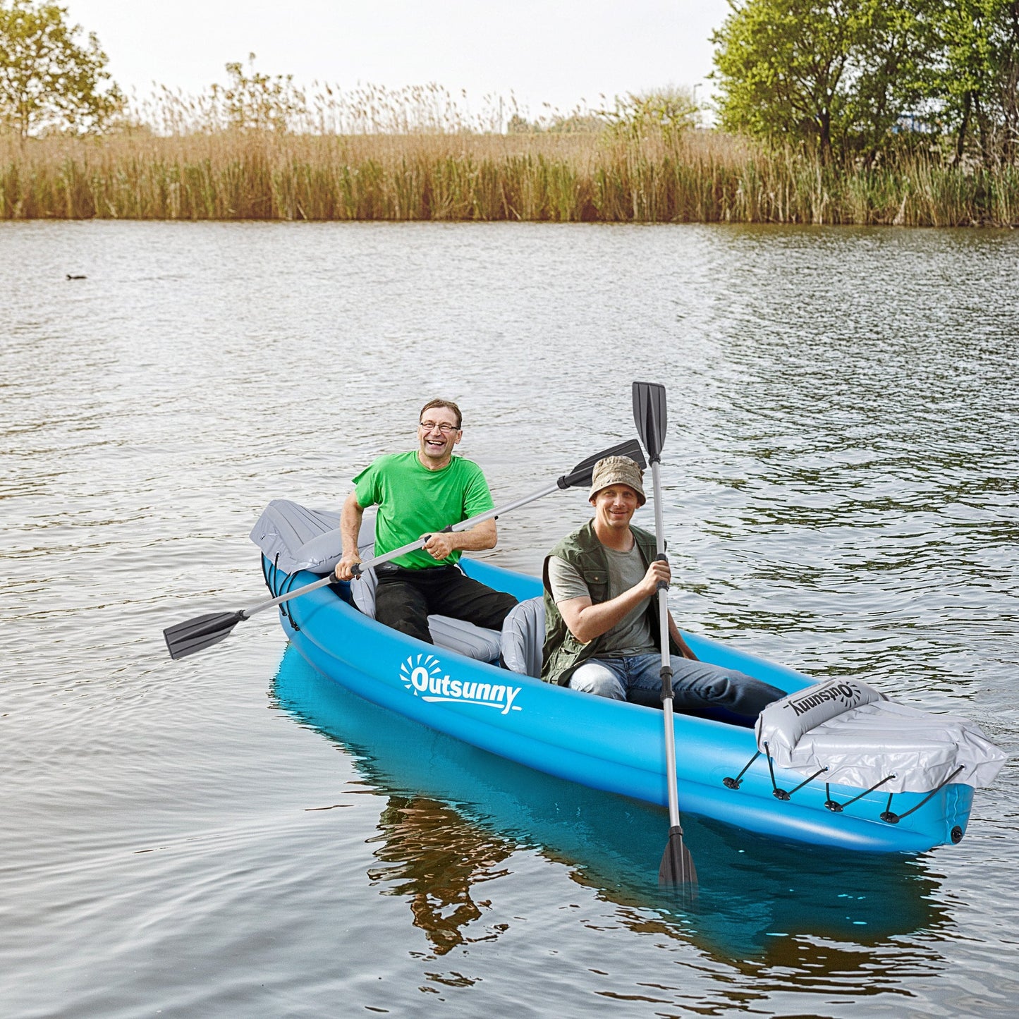 Inflatable Kayak Two-Person Inflatable Boat Air Pump, Aluminium Oars Outsunny