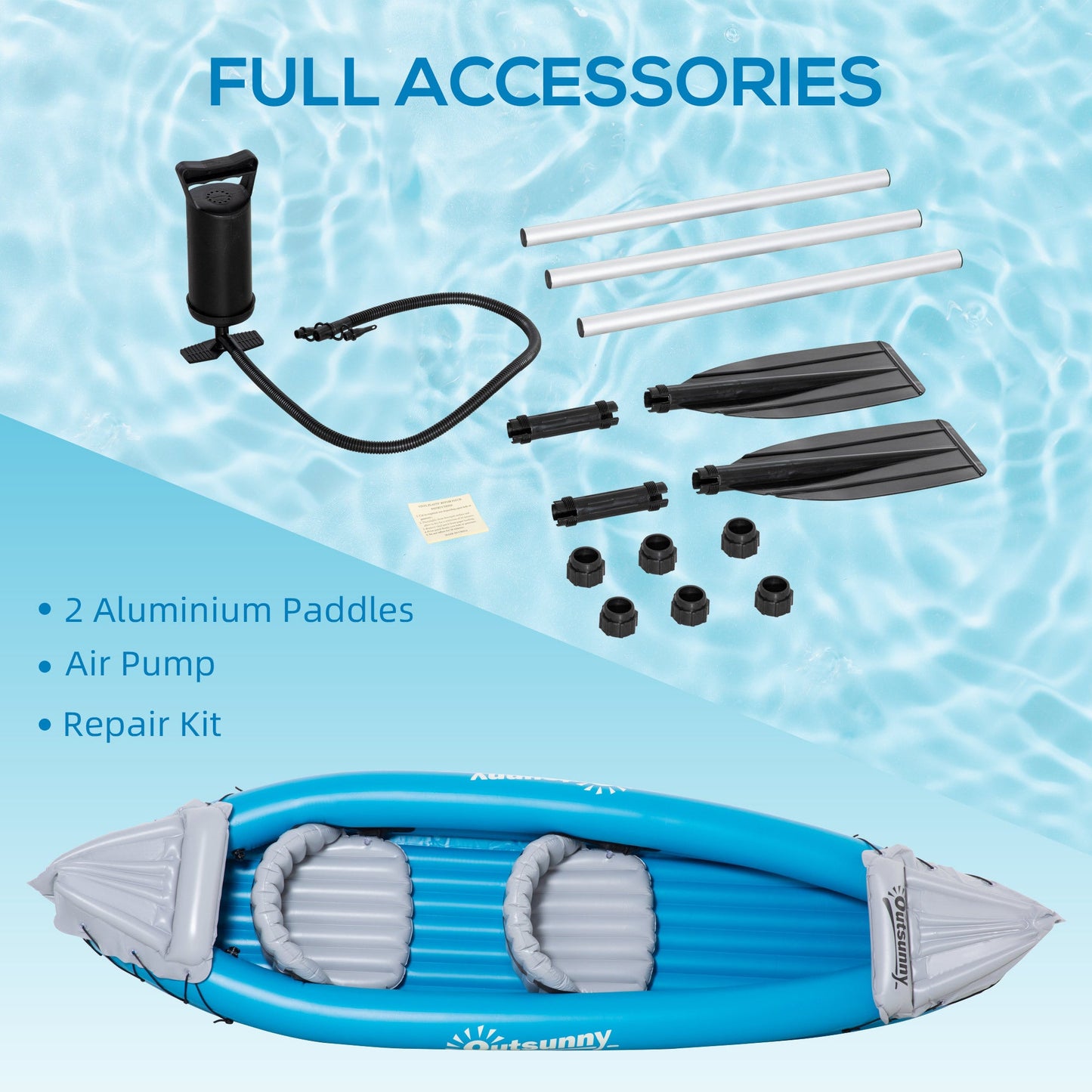 Inflatable Kayak Two-Person Inflatable Boat Air Pump, Aluminium Oars Outsunny