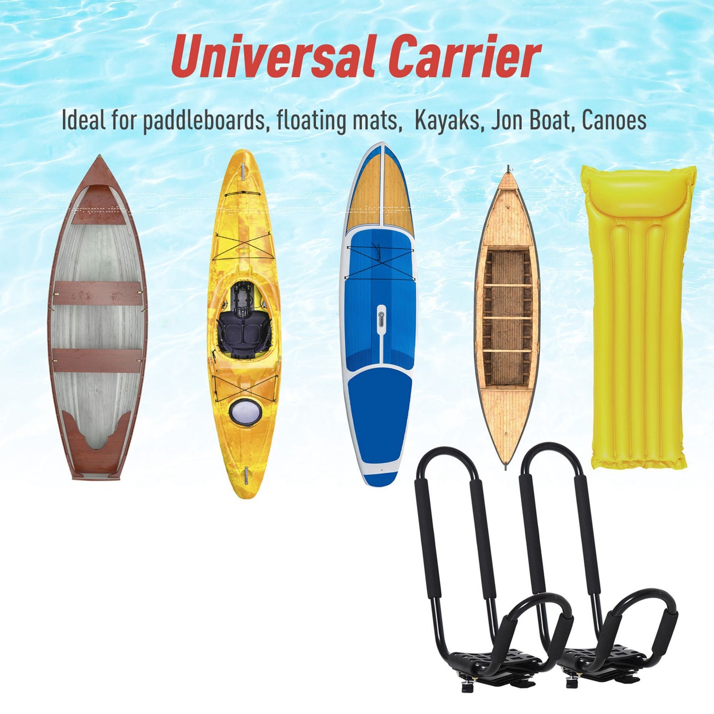 2 Pieces Kayak Roof Rack Universal Mount Cross Bar Carrier for Boat HOMCOM