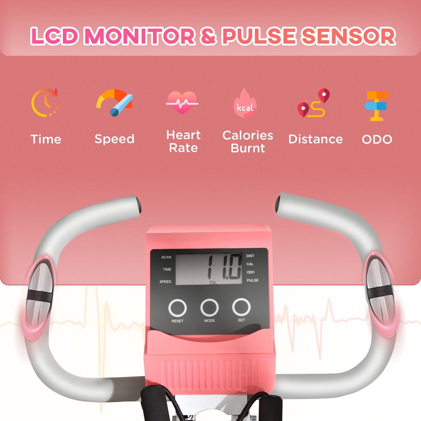 2-In-1 Upright Exercise Bike 8-Level Adjustable with Pulse Sensor Pink HOMCOM
