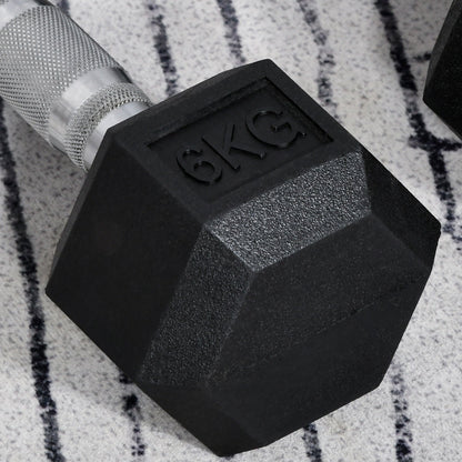Hexagonal Dumbbells Kit Weight Lifting Exercise for Home Fitness 2x6kg HOMCOM