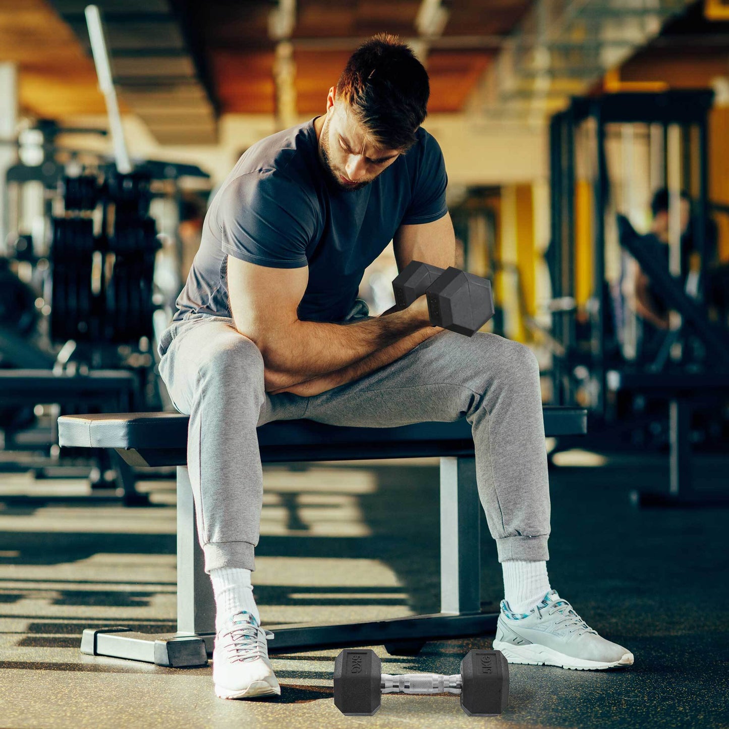 Hexagonal Dumbbells Kit Weight Lifting Exercise for Home Fitness 2x5kg HOMCOM