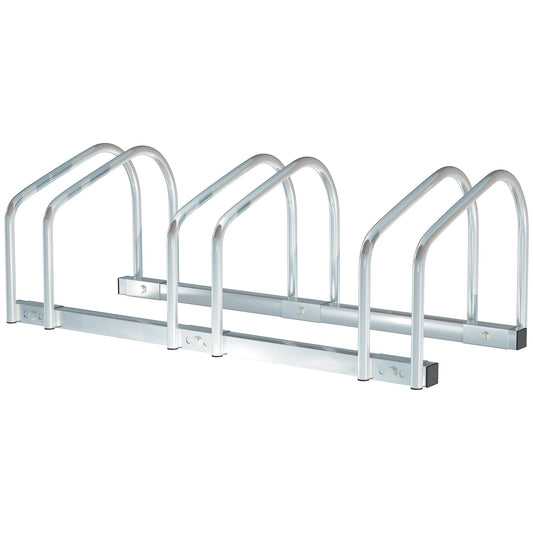 Bike Parking Rack Bicycle Locking Storage Stand for 3 Cycling Silver HOMCOM