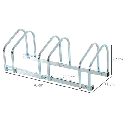 Bike Parking Rack Bicycle Locking Storage Stand for 3 Cycling Silver HOMCOM