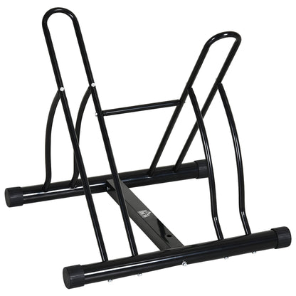 Reversible 2 Bike Holding Rack Steel Frame Outdoor Foot Caps Stand HOMCOM