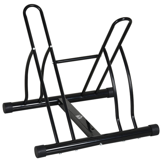 Reversible 2 Bike Holding Rack Steel Frame Outdoor Foot Caps Stand HOMCOM