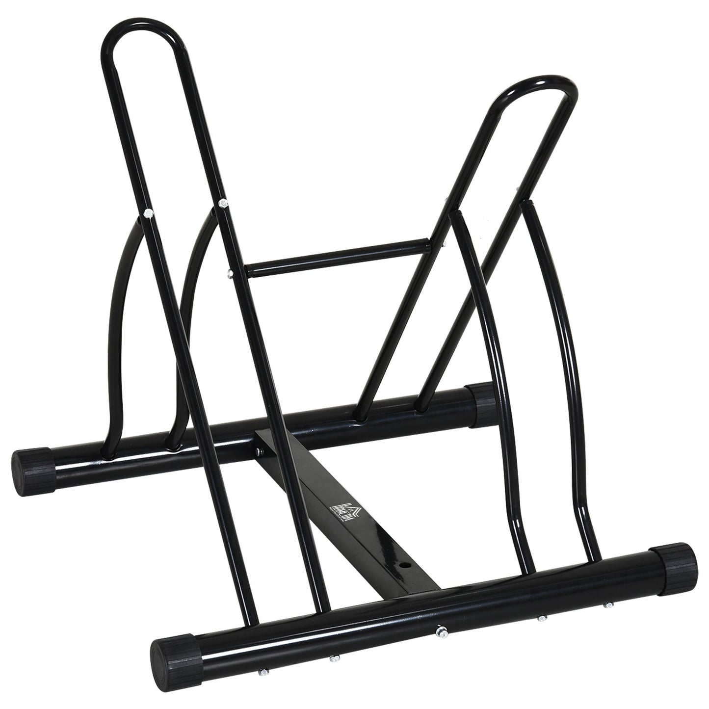 Reversible 2 Bike Holding Rack Steel Frame Outdoor Foot Caps Stand HOMCOM