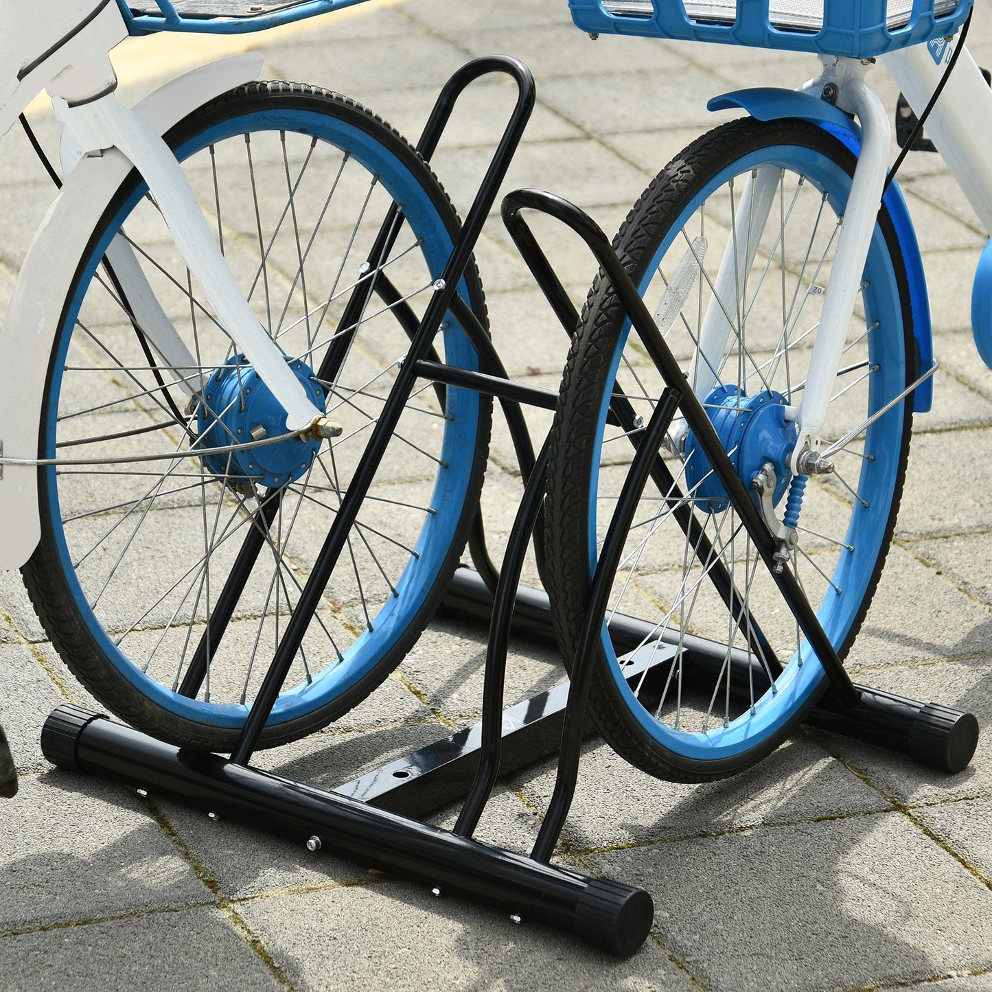 Reversible 2 Bike Holding Rack Steel Frame Outdoor Foot Caps Stand HOMCOM