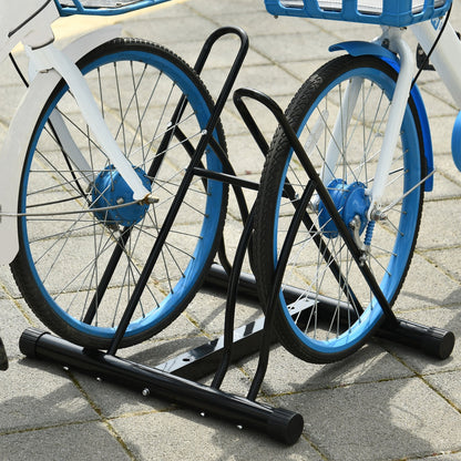Reversible 2 Bike Holding Rack Steel Frame Outdoor Foot Caps Stand HOMCOM