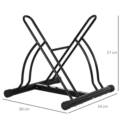 Reversible 2 Bike Holding Rack Steel Frame Outdoor Foot Caps Stand HOMCOM