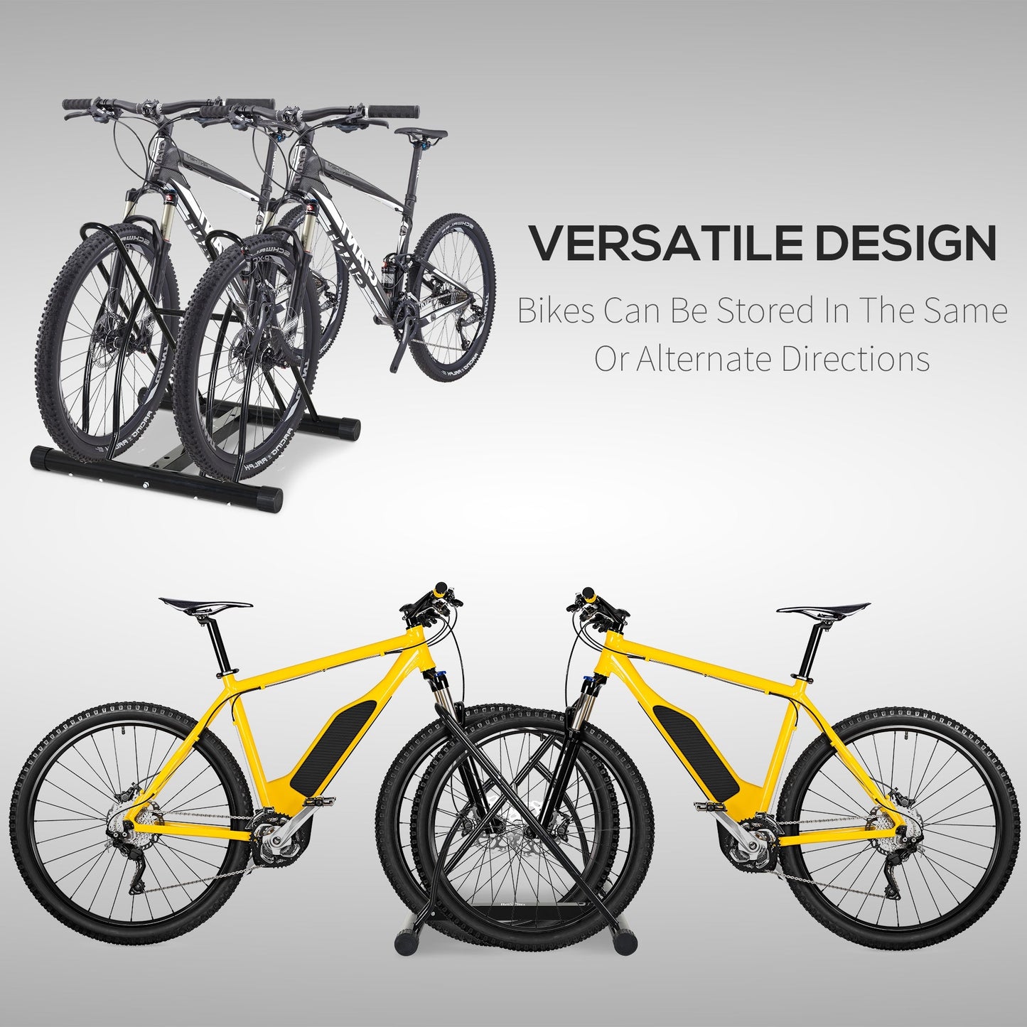 Reversible 2 Bike Holding Rack Steel Frame Outdoor Foot Caps Stand HOMCOM