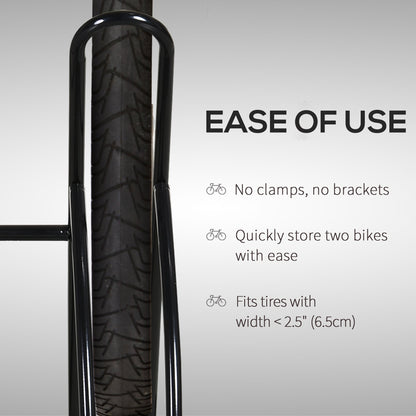 Reversible 2 Bike Holding Rack Steel Frame Outdoor Foot Caps Stand HOMCOM