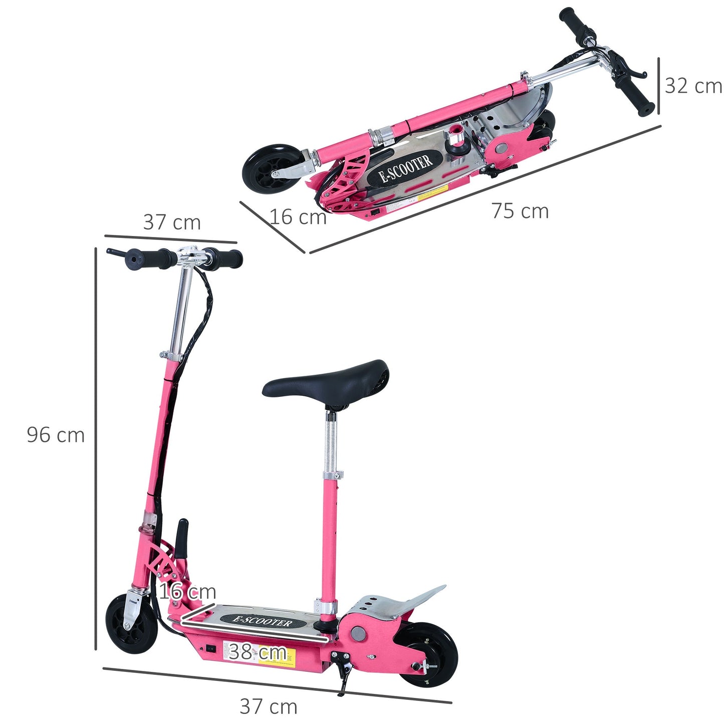 Teen Foldable Electric Scooter Electric Battery 120W w/ Brake Kickstand HOMCOM