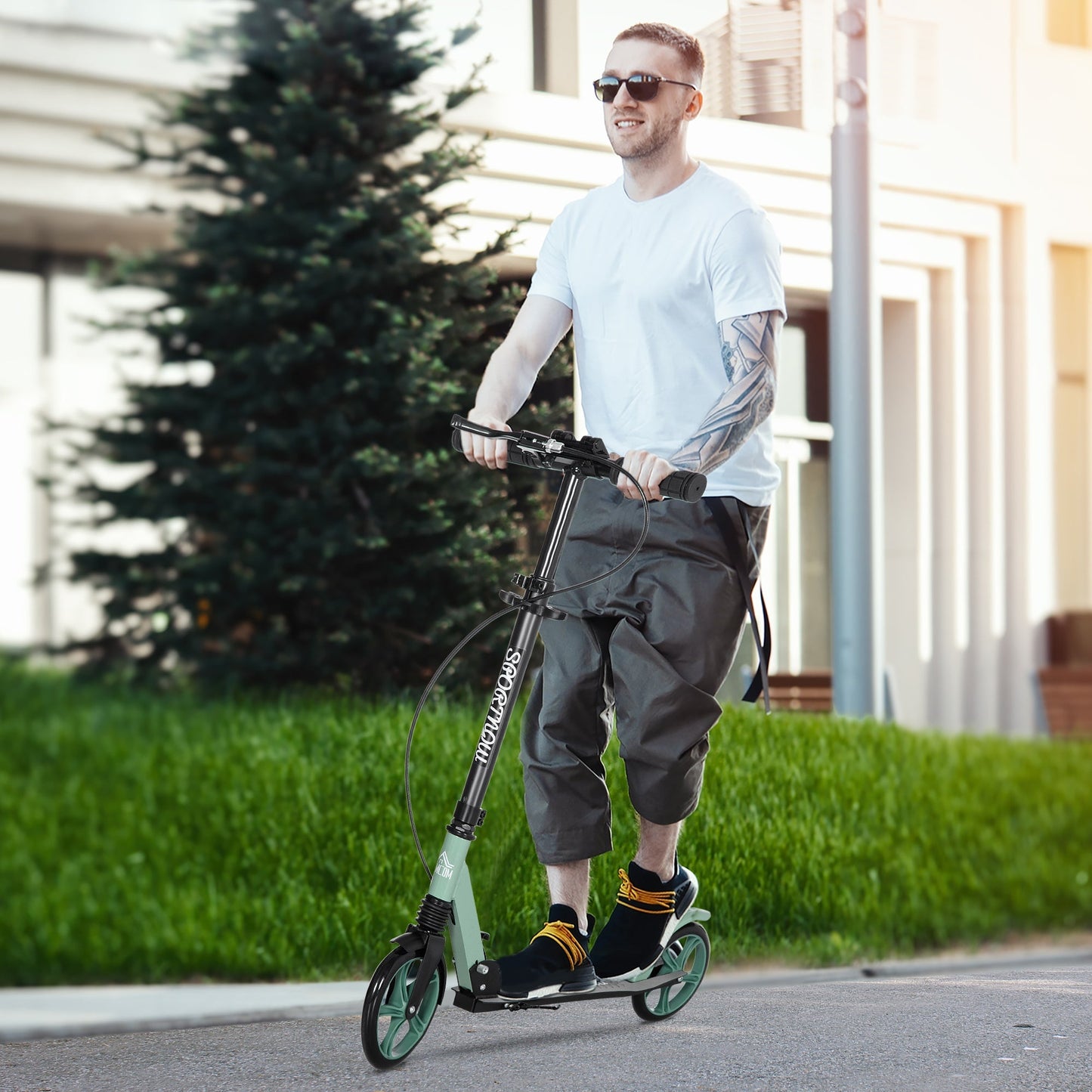 Folding Kick Scooter for 14+ w/ Adjustable Height, Dual Brake System HOMCOM