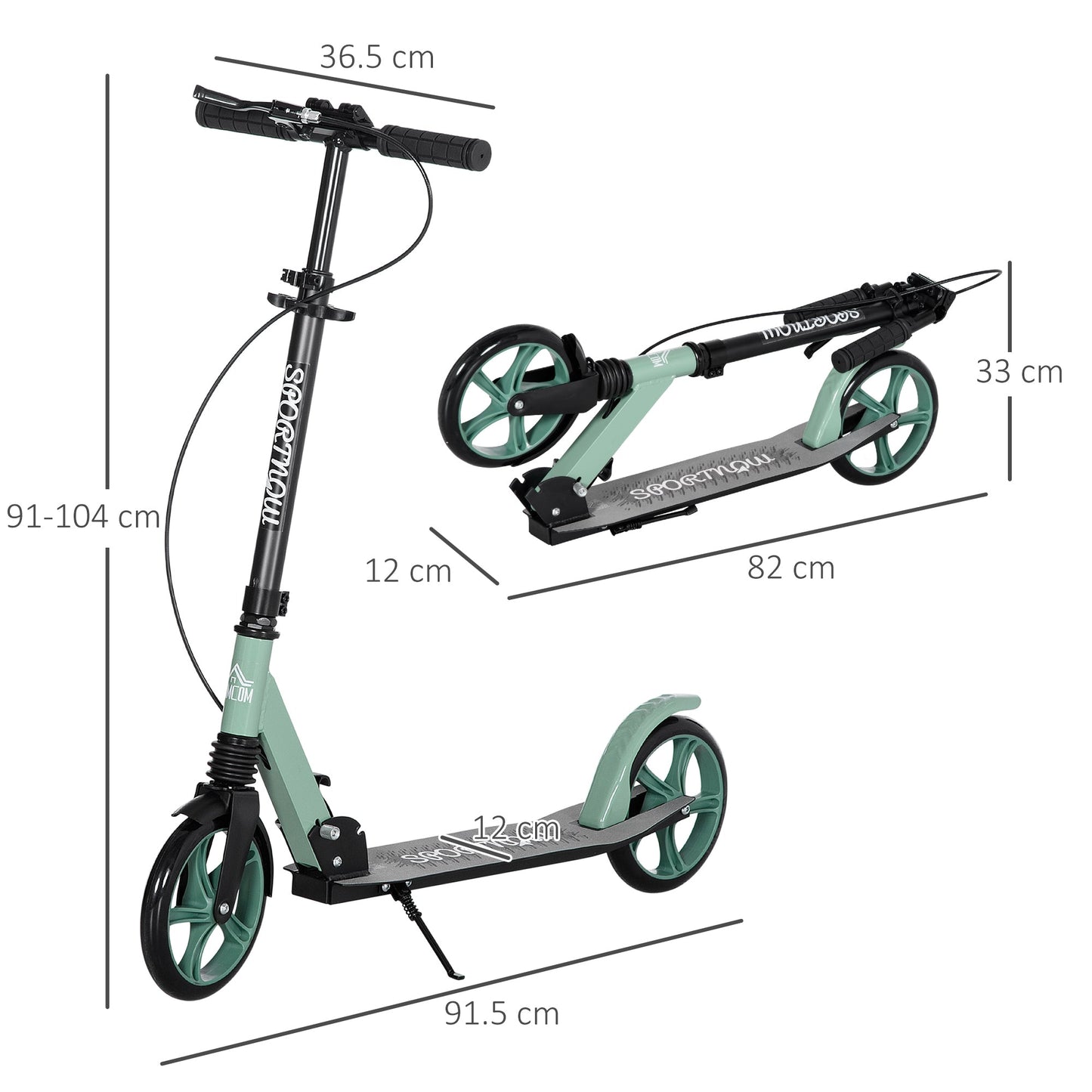 Folding Kick Scooter for 14+ w/ Adjustable Height, Dual Brake System HOMCOM