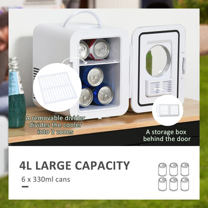 4L Mini Fridge, AC+DC Portable Cooler & Warmer for Home or Car, White HOMCOM