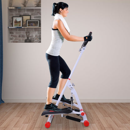 Foldable Stepper Adjustable Step Machine w/ Handlebar LCD Display, Red HOMCOM