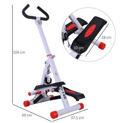Foldable Stepper Adjustable Step Machine w/ Handlebar LCD Display, Red HOMCOM