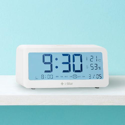 i-Star Portable White Alarm Clock with Temperature and Humidity- 90081PI